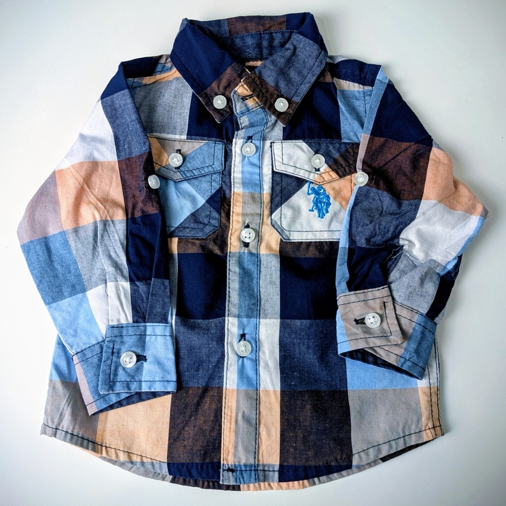 U.S. Polo Assn Baby Boy Plaid Button-Up Shirt | Size 6–9 Months #216